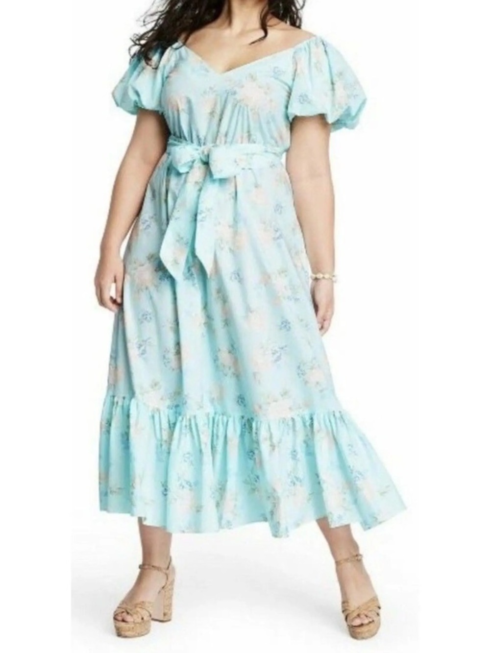 Love Shack Fancy X Target Estelle Blue Floral Puff Sleeve Midi Dress Size 8
